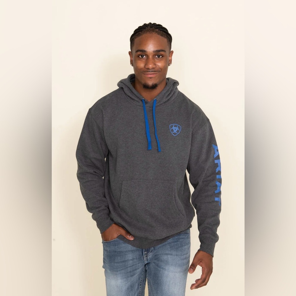 Men's Ariat Gray Hoodie with Blue Accents